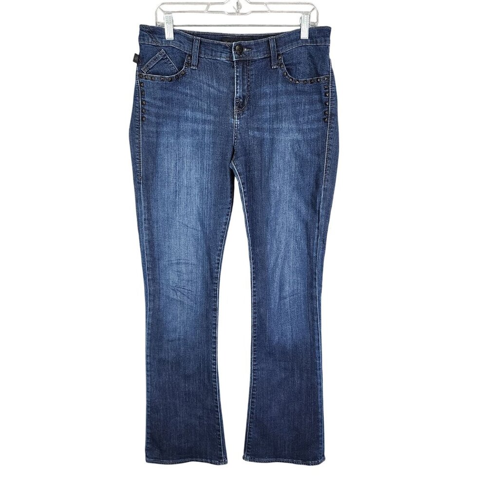 Womens Rock & Republic Blue Denim Jeans w/ Studded Pockets Mid Rise Size 12